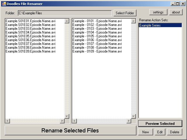 Doodles File Renamer - Main Window